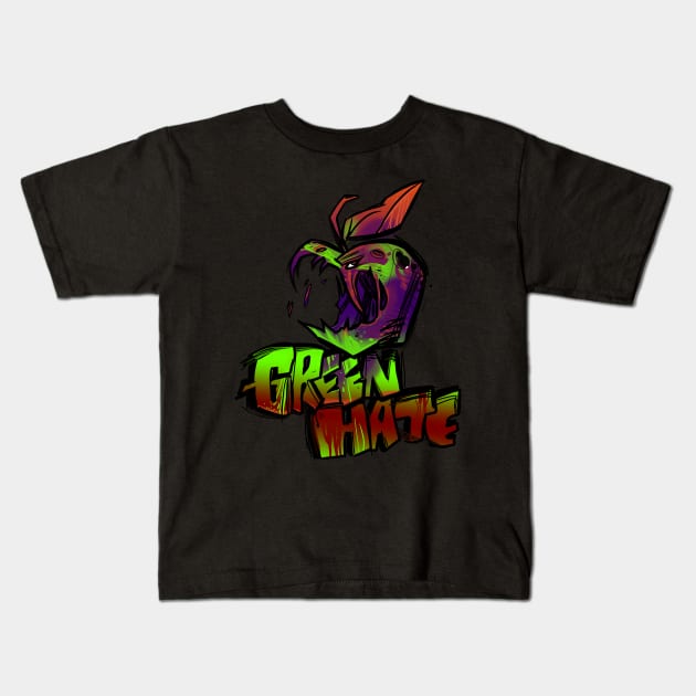 Green Hate Apple Kids T-Shirt by Dunkellkellera